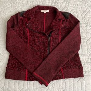 Red and black heathered Moto- inspired sweater jacket with zip, Medium